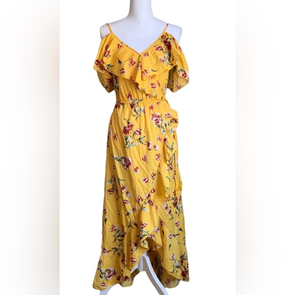 Blush Cold Shoulder Spaghetti Strap Floral High Low Maxi Dress